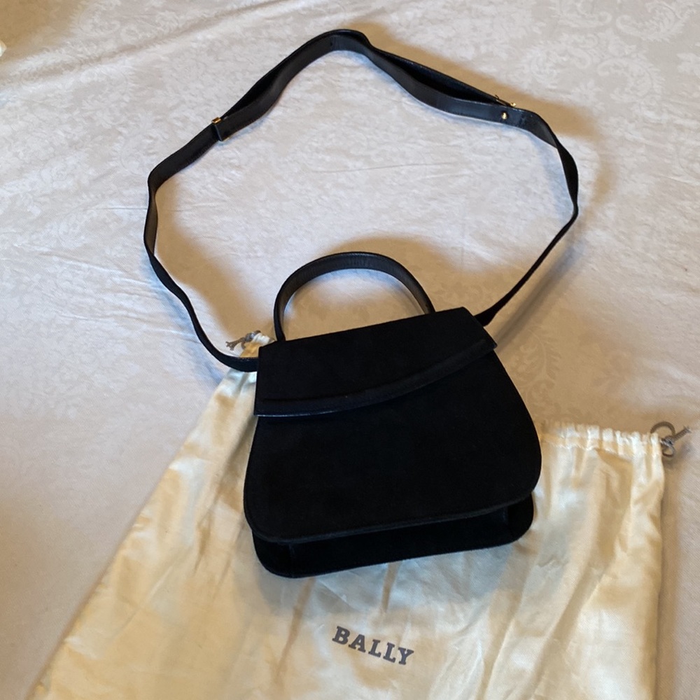 Bally black suede bag with adjustable/removable strap